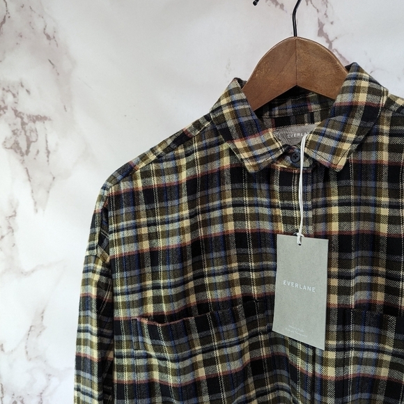 Everlane Shirt Womens Brown Flannel Boxy Plaid Button Up Pockets - Picture 4 of 15